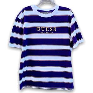Guess Mens Striped Purple White T-Shirt Medium